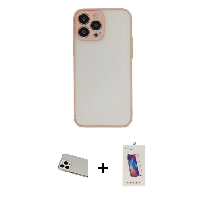 MARSİLYAN™- iPhone 13 Pro Max Kılıf Ahenk Çizgi Serisi - Siyah Joko 5D Cam + Rainbow Kamera Lens Koruma Cam - BZ