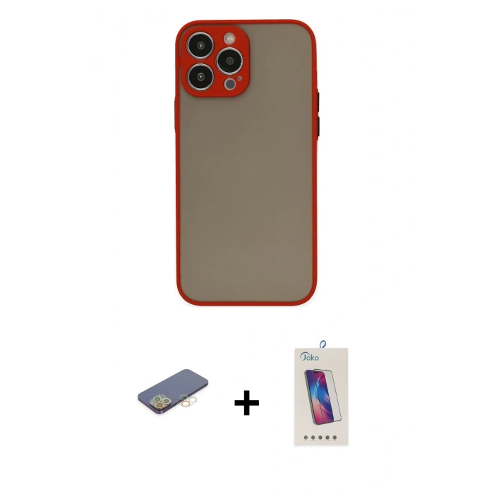 MARSİLYAN™- iPhone 13 Pro Max Kılıf Ahenk Çizgi Serisi - Siyah Joko 5D Cam + Renkli Kamera Lens Koruma Cam - SI