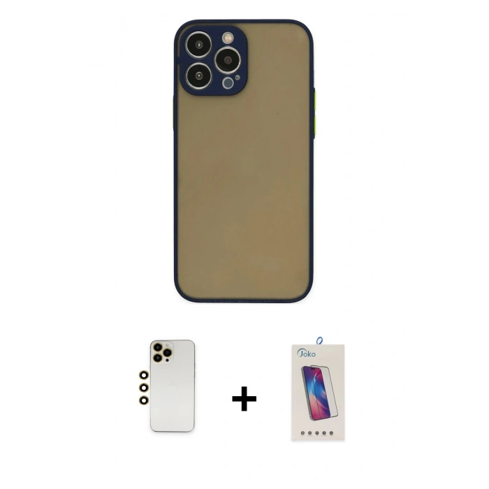 MARSİLYAN™- iPhone 13 Pro Max Kılıf Ahenk Çizgi Serisi - Siyah Joko 5D Cam + Shine Kamera Lens - GD
