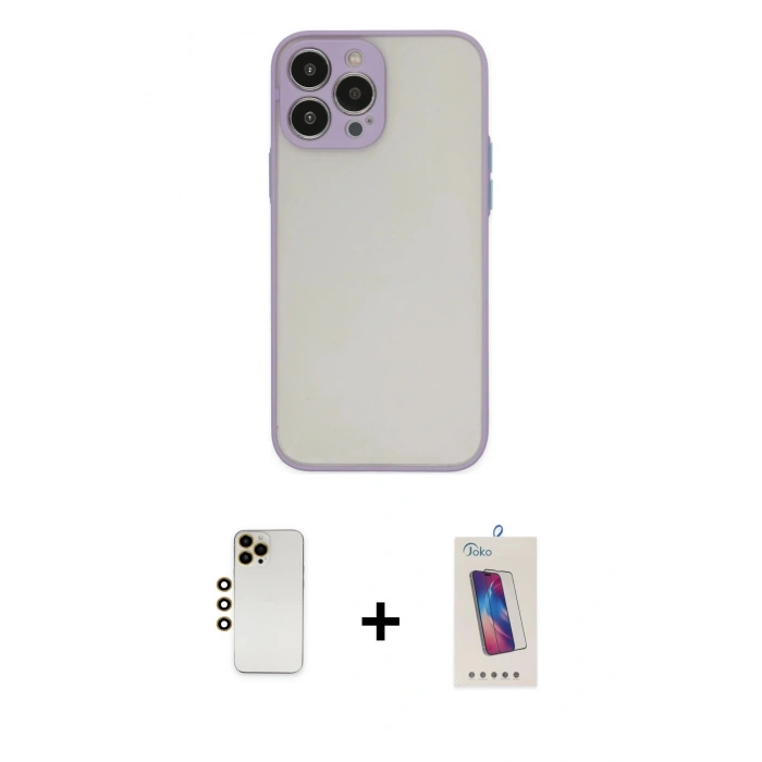 MARSİLYAN™- iPhone 13 Pro Max Kılıf Ahenk Çizgi Serisi - Siyah Joko 5D Cam + Shine Kamera Lens - GD