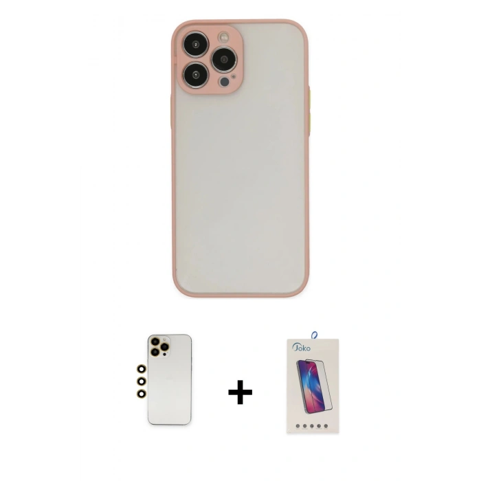 MARSİLYAN™- iPhone 13 Pro Max Kılıf Ahenk Çizgi Serisi - Siyah Joko 5D Cam + Shine Kamera Lens - GD