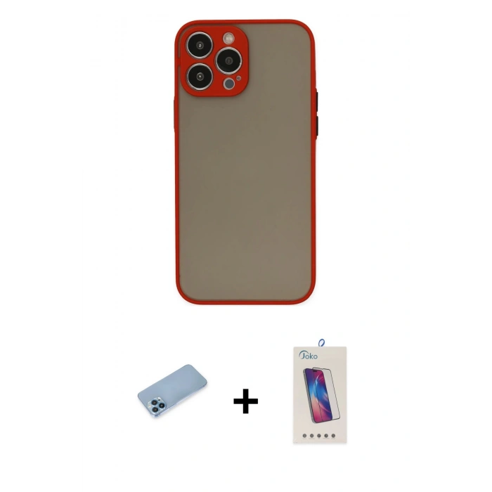 MARSİLYAN™- iPhone 13 Pro Max Kılıf Ahenk Çizgi Serisi - Siyah Joko 5D Cam + Shine Kamera Lens Koruma Cam - MI
