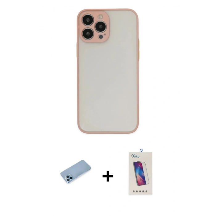 MARSİLYAN™- iPhone 13 Pro Max Kılıf Ahenk Çizgi Serisi - Siyah Joko 5D Cam + Shine Kamera Lens Koruma Cam - MI