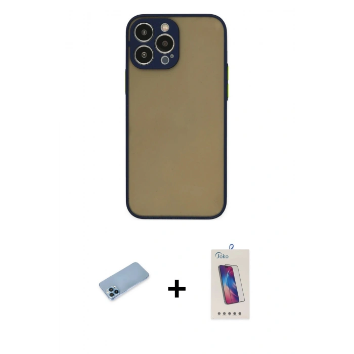 MARSİLYAN™- iPhone 13 Pro Max Kılıf Ahenk Çizgi Serisi - Siyah Joko 5D Cam + Shine Kamera Lens Koruma Cam - MI