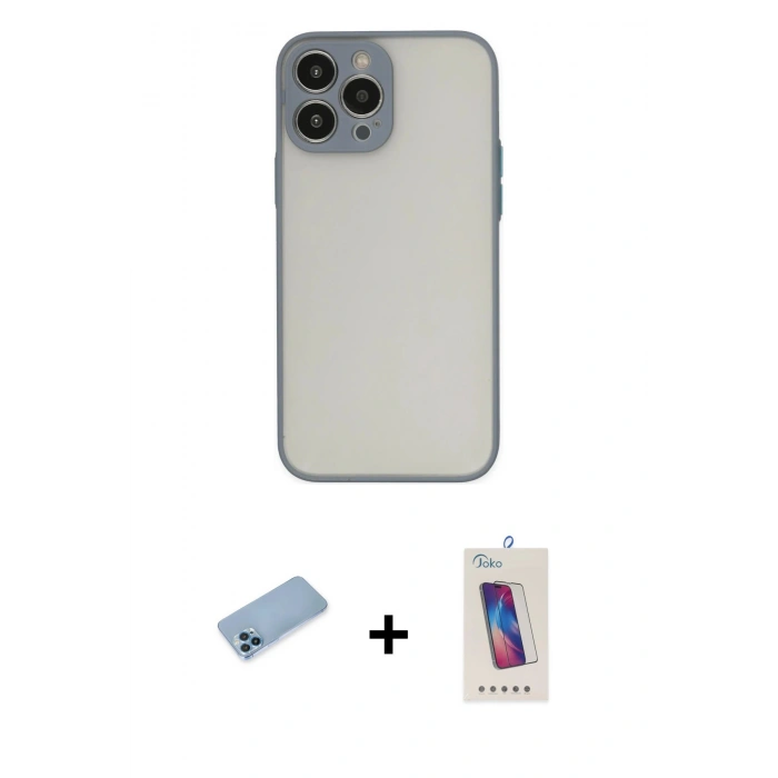 MARSİLYAN™- iPhone 13 Pro Max Kılıf Ahenk Çizgi Serisi - Siyah Joko 5D Cam + Shine Kamera Lens Koruma Cam - MI