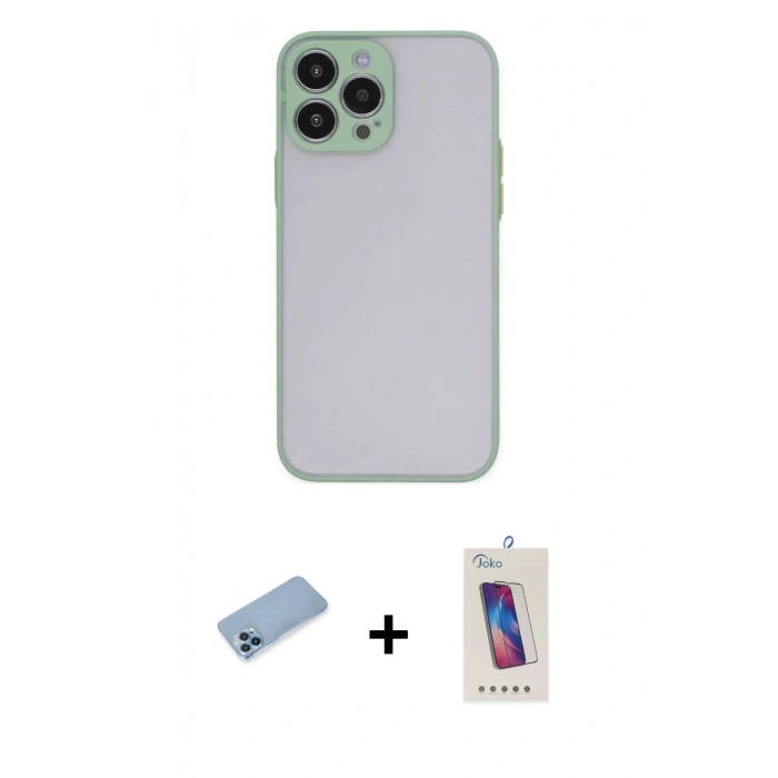 MARSİLYAN™- iPhone 13 Pro Max Kılıf Ahenk Çizgi Serisi - Siyah Joko 5D Cam + Shine Kamera Lens Koruma Cam - MI