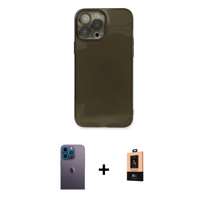 MARSİLYAN™- iPhone 13 Pro Max Kılıf Ahenk Doku - Şeffaf Maxco Cam Ekran Koruyucu + Neon Fosforlu Kamera Lens - MI