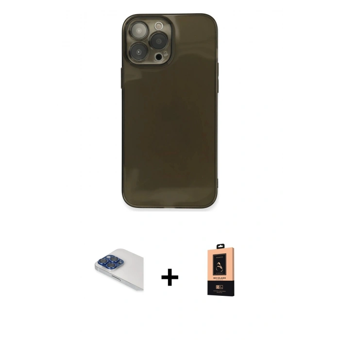 MARSİLYAN™- iPhone 13 Pro Max Kılıf Ahenk Doku - Şeffaf Maxco Cam Ekran Koruyucu + Pers Alüminyum Kamera Lens - LT