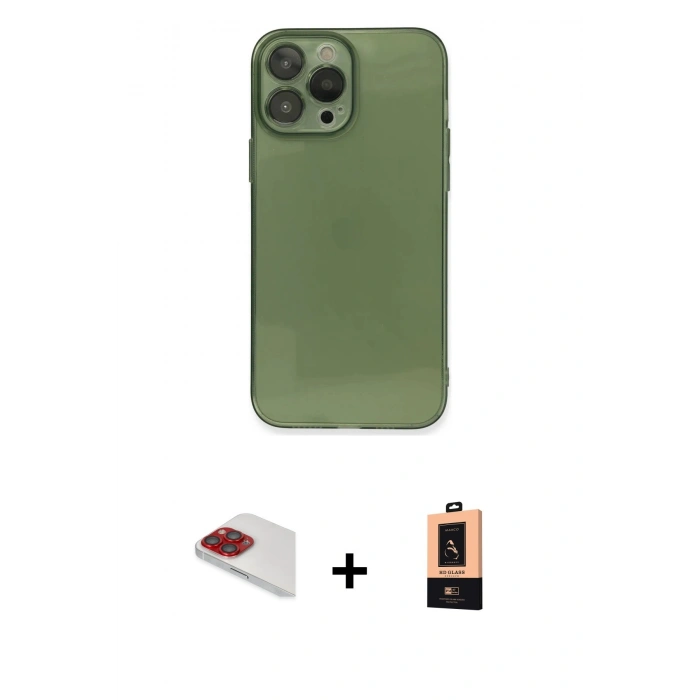 MARSİLYAN™- iPhone 13 Pro Max Kılıf Ahenk Doku - Şeffaf Maxco Cam Ekran Koruyucu + Pers Alüminyum Kamera Lens - KI