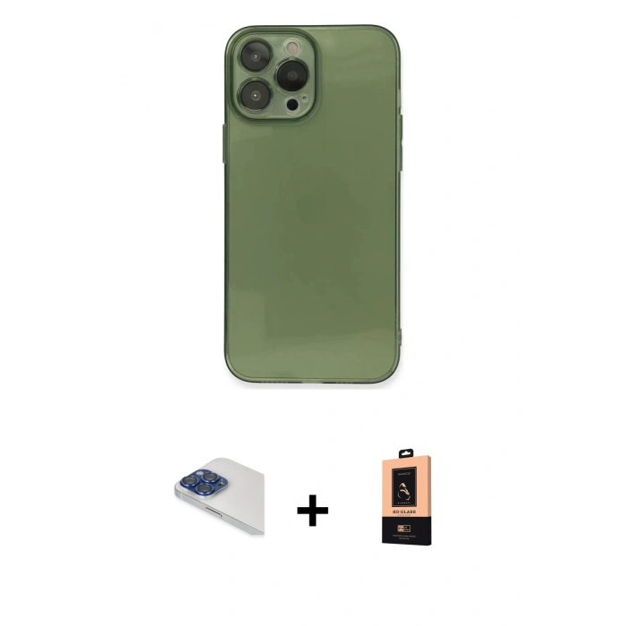 MARSİLYAN™- iPhone 13 Pro Max Kılıf Ahenk Doku - Şeffaf Maxco Cam Ekran Koruyucu + Pers Alüminyum Kamera Lens - LT