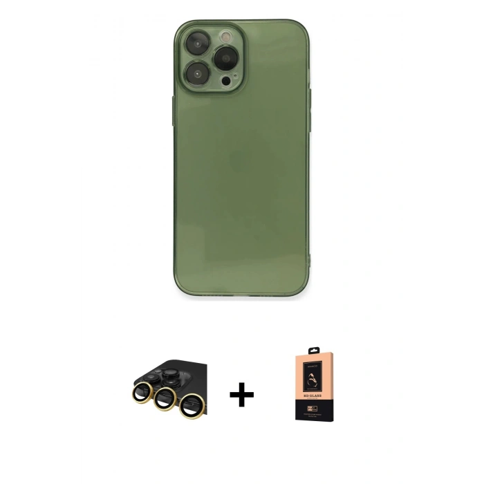 MARSİLYAN™- iPhone 13 Pro Max Kılıf Ahenk Doku - Şeffaf Maxco Cam Ekran Koruyucu + Raze Metal Kamera Lens - GD