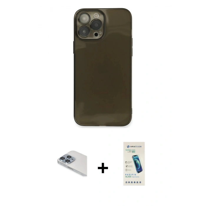 MARSİLYAN™- iPhone 13 Pro Max Kılıf Ahenk Doku - Şeffaf Pasifik Cam Ekran Koruyucu + Pers Alüminyum Kamera Lens - SABE