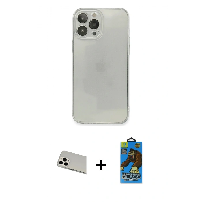 MARSİLYAN™- iPhone 13 Pro Max Kılıf Ahenk Doku - Siyah 18D Cam Ekran Koruyucu + Rainbow Kamera Lens Koruma Cam - BZ