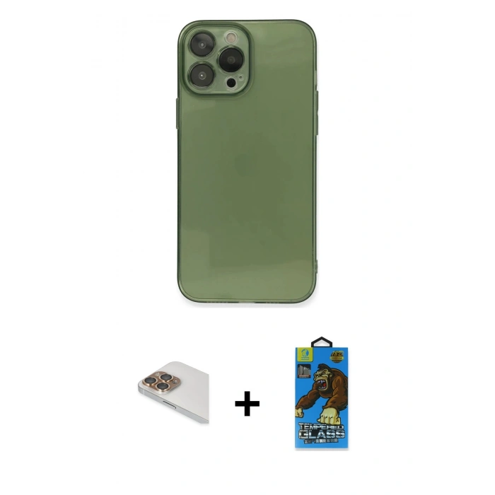 MARSİLYAN™- iPhone 13 Pro Max Kılıf Ahenk Doku - Siyah 18D Cam Ekran Koruyucu + Pers Alüminyum Kamera Lens - GD