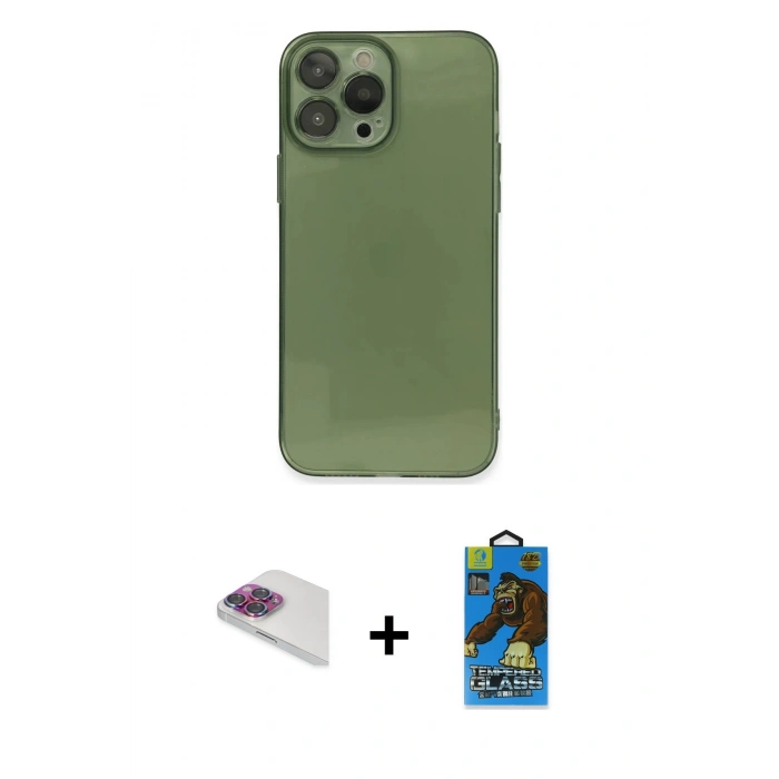 MARSİLYAN™- iPhone 13 Pro Max Kılıf Ahenk Doku - Siyah 18D Cam Ekran Koruyucu + Pers Alüminyum Kamera Lens - GI