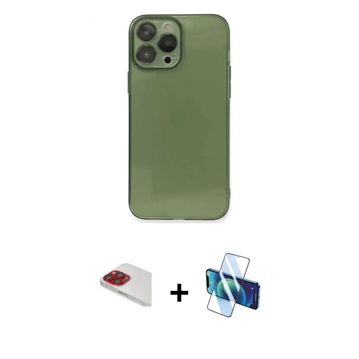 MARSİLYAN™- iPhone 13 Pro Max Kılıf Ahenk Doku - Siyah 3D Antistatik Cam Ekran Koruyucu + Pers Alüminyum Kamera Lens - KI