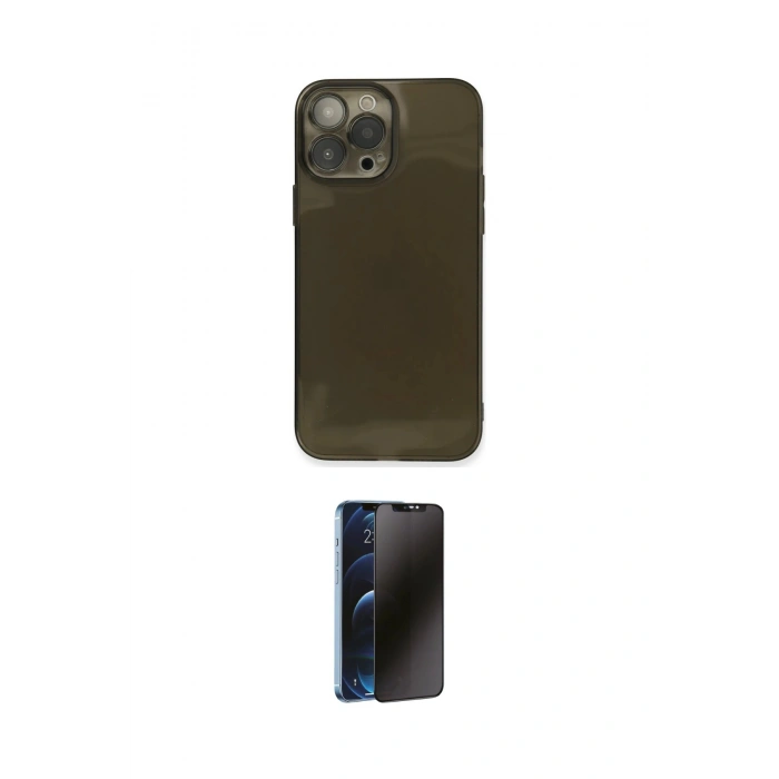 MARSİLYAN™- iPhone 13 Pro Max Kılıf Ahenk Doku - Siyah 3D Antistatik Hayalet Cam Ekran Koruyucu