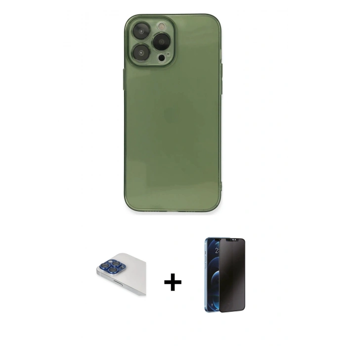 MARSİLYAN™- iPhone 13 Pro Max Kılıf Ahenk Doku - Siyah 3D Antistatik Hayalet Cam Ekran Koruyucu + Pers Alüminyum Kamera Lens - LT