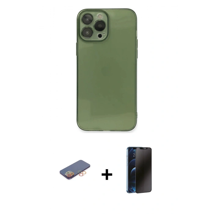 MARSİLYAN™- iPhone 13 Pro Max Kılıf Ahenk Doku - Siyah 3D Antistatik Hayalet Cam Ekran Koruyucu + Renkli Kamera Lens Koruma Cam - TU