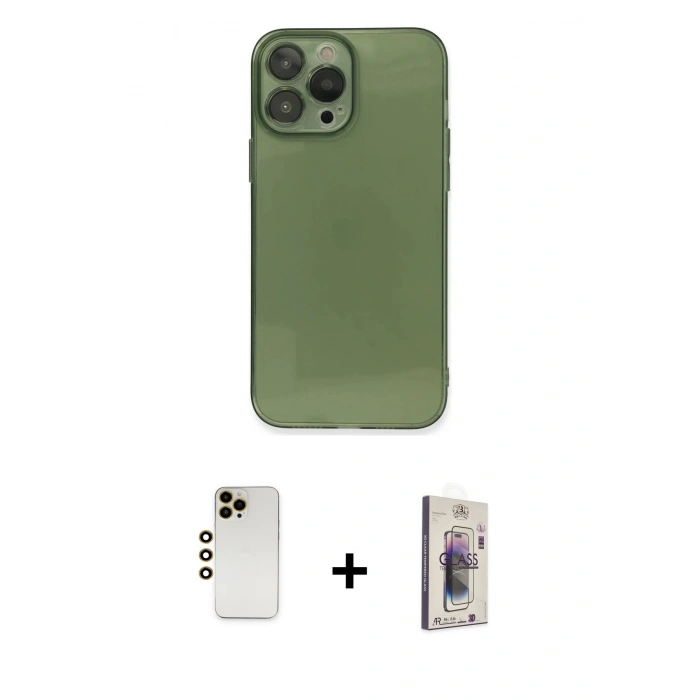 MARSİLYAN™- iPhone 13 Pro Max Kılıf Ahenk Doku - Siyah Bilvis 3D Cam Ekran Koruyucu + Shine Kamera Lens - GD