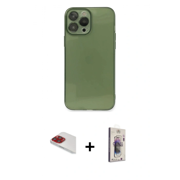 MARSİLYAN™- iPhone 13 Pro Max Kılıf Ahenk Doku - Siyah Bilvis 3D Cam Ekran Koruyucu + Pers Alüminyum Kamera Lens - KI
