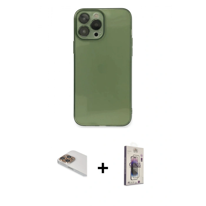 MARSİLYAN™- iPhone 13 Pro Max Kılıf Ahenk Doku - Siyah Bilvis 3D Cam Ekran Koruyucu + Pers Alüminyum Kamera Lens - GD