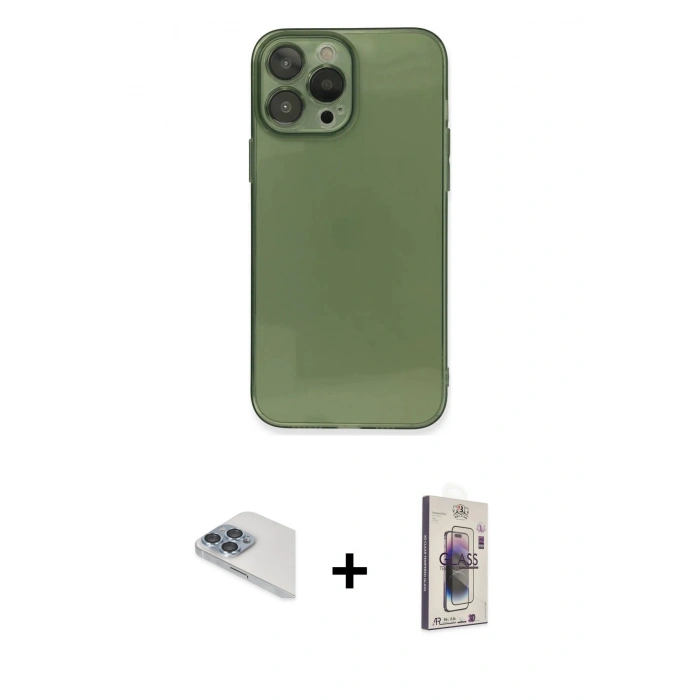 MARSİLYAN™- iPhone 13 Pro Max Kılıf Ahenk Doku - Siyah Bilvis 3D Cam Ekran Koruyucu + Pers Alüminyum Kamera Lens - SABE