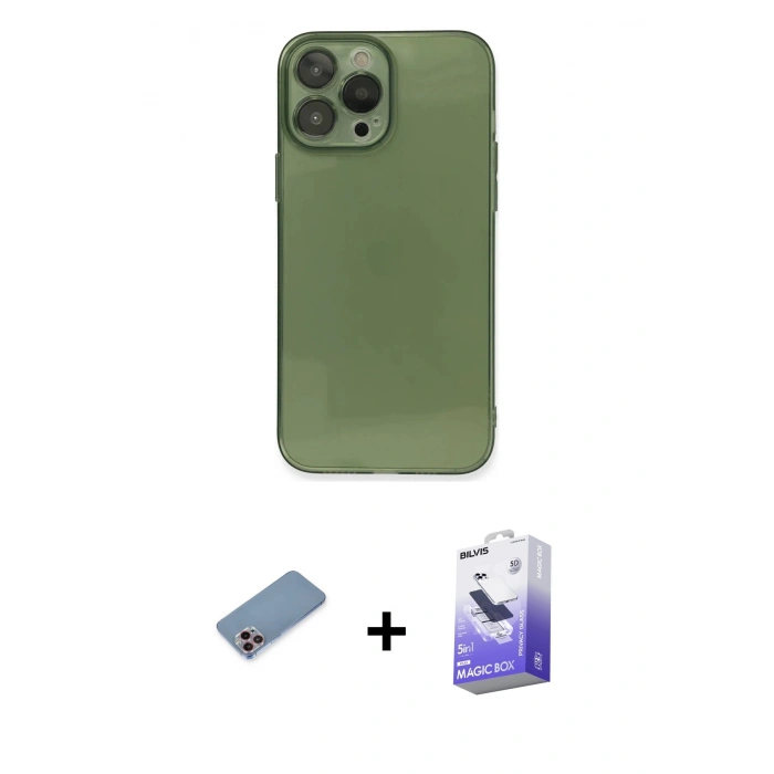 MARSİLYAN™- iPhone 13 Pro Max Kılıf Ahenk Doku - Siyah Bilvis 5in1 5D Magic Hayalet Cam Ekran Koruyucu + Shine Kamera Lens Koruma Cam - PE