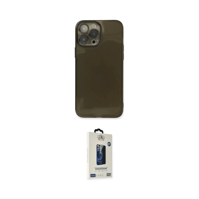 MARSİLYAN™- iPhone 13 Pro Max Kılıf Ahenk Doku - Siyah Bilvis Hayalet Cam Ekran Koruyucu