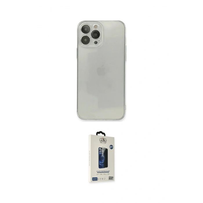 MARSİLYAN™- iPhone 13 Pro Max Kılıf Ahenk Doku - Siyah Bilvis Hayalet Cam Ekran Koruyucu