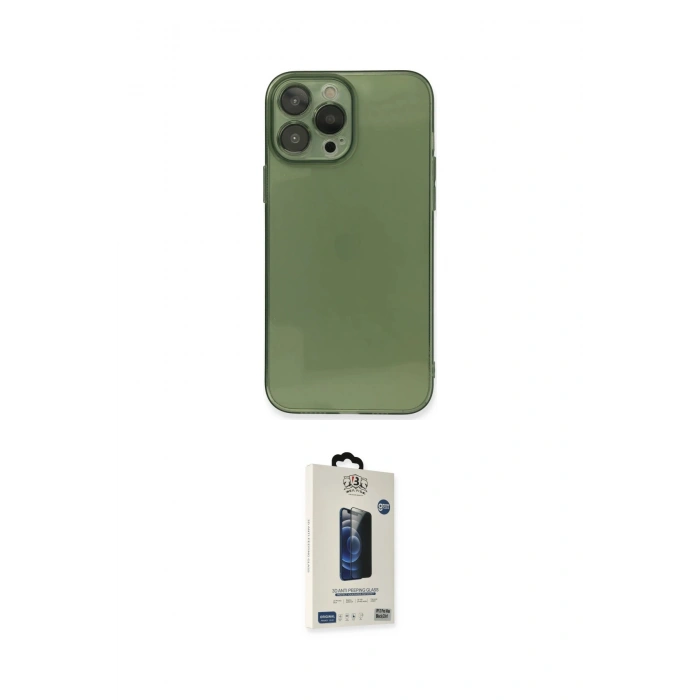 MARSİLYAN™- iPhone 13 Pro Max Kılıf Ahenk Doku - Siyah Bilvis Hayalet Cam Ekran Koruyucu