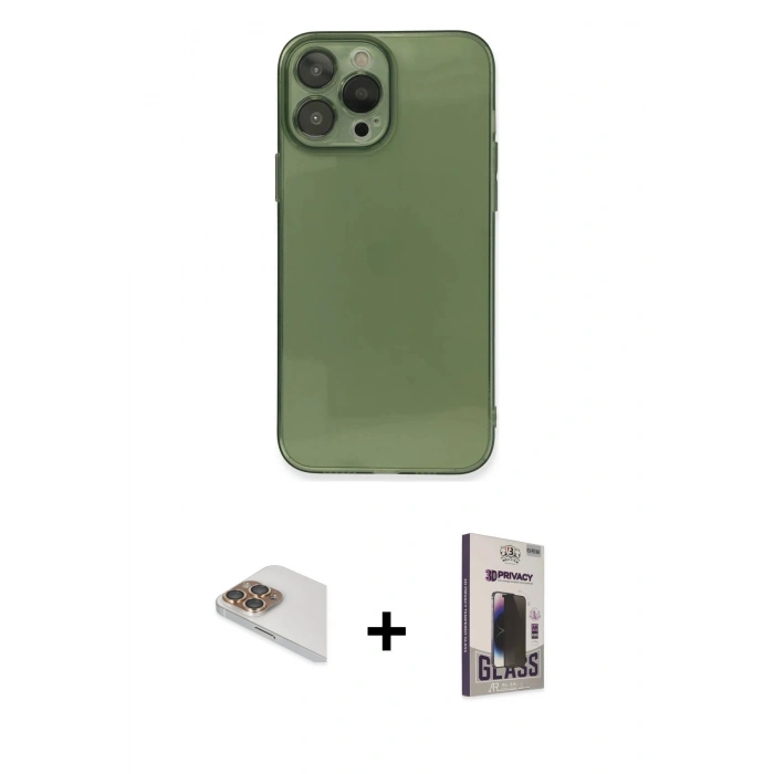 MARSİLYAN™- iPhone 13 Pro Max Kılıf Ahenk Doku - Siyah Bilvis Hayalet Cam Ekran Koruyucu + Pers Alüminyum Kamera Lens - GD