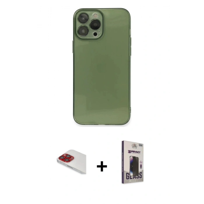 MARSİLYAN™- iPhone 13 Pro Max Kılıf Ahenk Doku - Siyah Bilvis Hayalet Cam Ekran Koruyucu + Pers Alüminyum Kamera Lens - KI