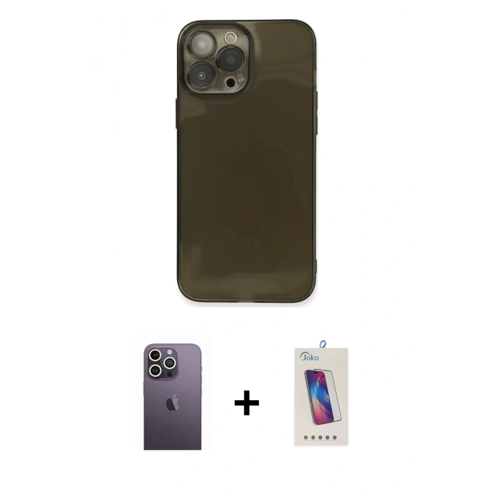 MARSİLYAN™- iPhone 13 Pro Max Kılıf Ahenk Doku - Siyah Joko 5D Cam + Neon Fosforlu Kamera Lens - BZ