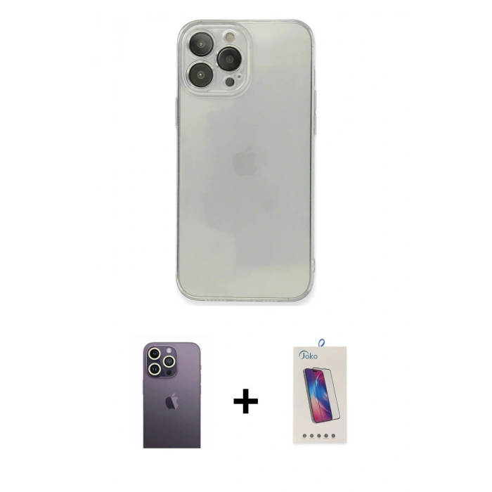 MARSİLYAN™- iPhone 13 Pro Max Kılıf Ahenk Doku - Siyah Joko 5D Cam + Neon Fosforlu Kamera Lens - BZ
