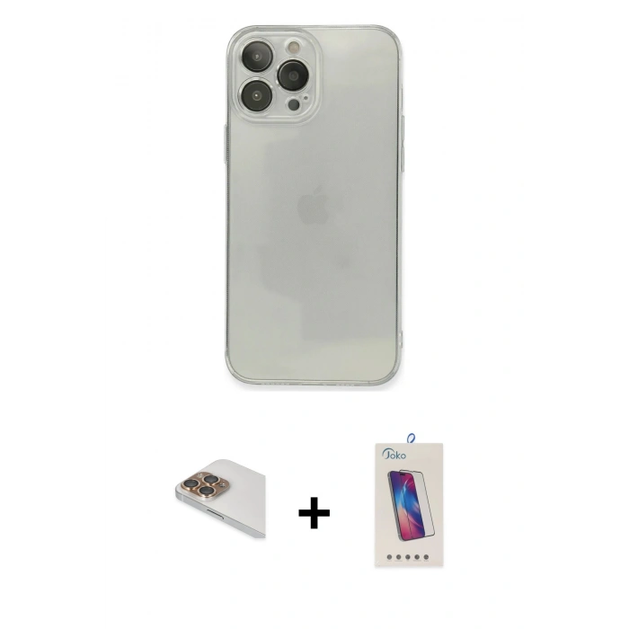 MARSİLYAN™- iPhone 13 Pro Max Kılıf Ahenk Doku - Siyah Joko 5D Cam + Pers Alüminyum Kamera Lens - GD