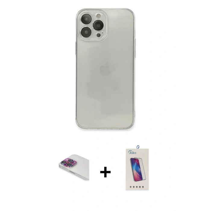 MARSİLYAN™- iPhone 13 Pro Max Kılıf Ahenk Doku - Siyah Joko 5D Cam + Pers Alüminyum Kamera Lens - GI