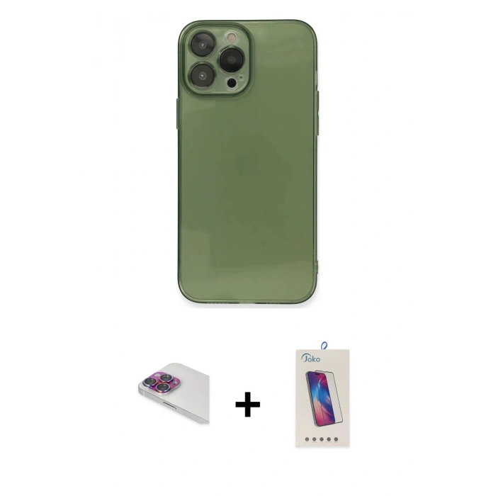 MARSİLYAN™- iPhone 13 Pro Max Kılıf Ahenk Doku - Siyah Joko 5D Cam + Pers Alüminyum Kamera Lens - GI