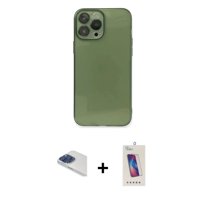 MARSİLYAN™- iPhone 13 Pro Max Kılıf Ahenk Doku - Siyah Joko 5D Cam + Pers Alüminyum Kamera Lens - LT