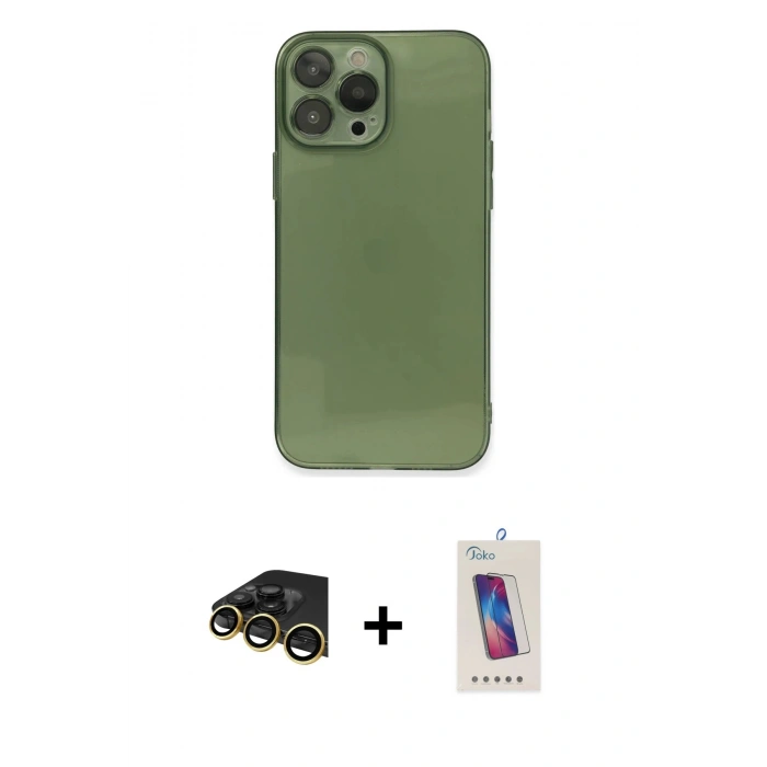 MARSİLYAN™- iPhone 13 Pro Max Kılıf Ahenk Doku - Siyah Joko 5D Cam + Raze Metal Kamera Lens - GD