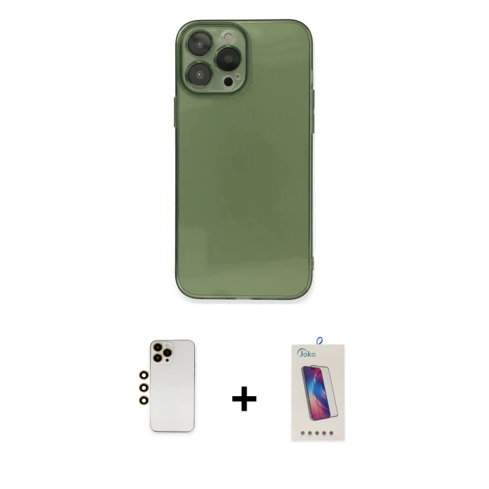MARSİLYAN™- iPhone 13 Pro Max Kılıf Ahenk Doku - Siyah Joko 5D Cam + Shine Kamera Lens - GD