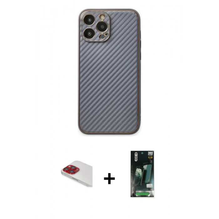 MARSİLYAN™- iPhone 13 Pro Max Kılıf Ahenk Işık - Şeffaf 360 Full Body Arka Koruyucu + Kırmızı Pers Alüminyum Kamera Lens