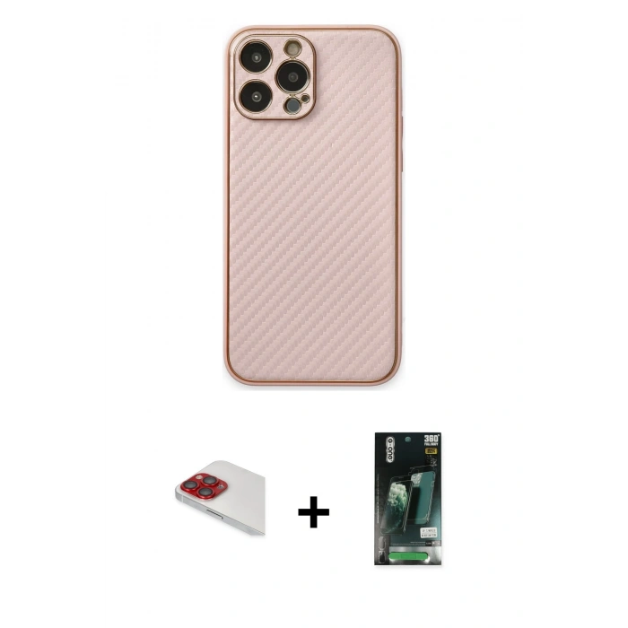 MARSİLYAN™- iPhone 13 Pro Max Kılıf Ahenk Işık - Şeffaf 360 Full Body Arka Koruyucu + Kırmızı Pers Alüminyum Kamera Lens