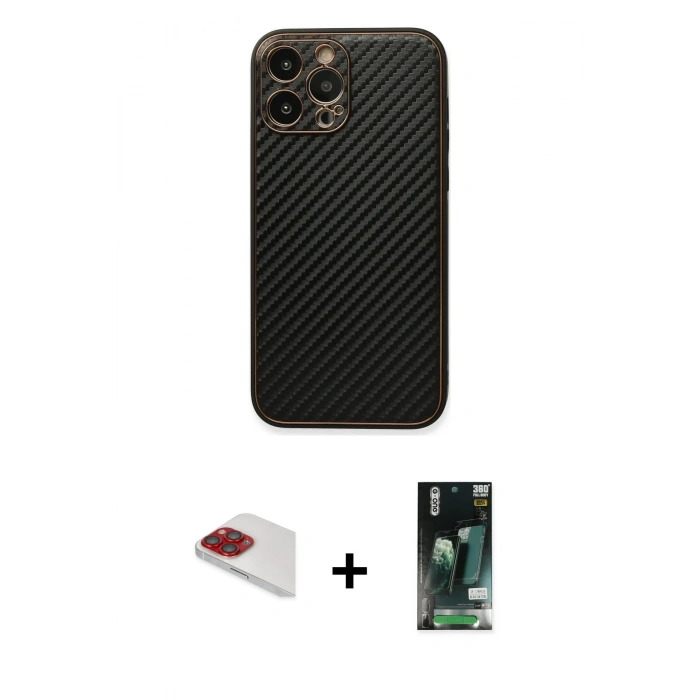 MARSİLYAN™- iPhone 13 Pro Max Kılıf Ahenk Işık - Şeffaf 360 Full Body Arka Koruyucu + Kırmızı Pers Alüminyum Kamera Lens
