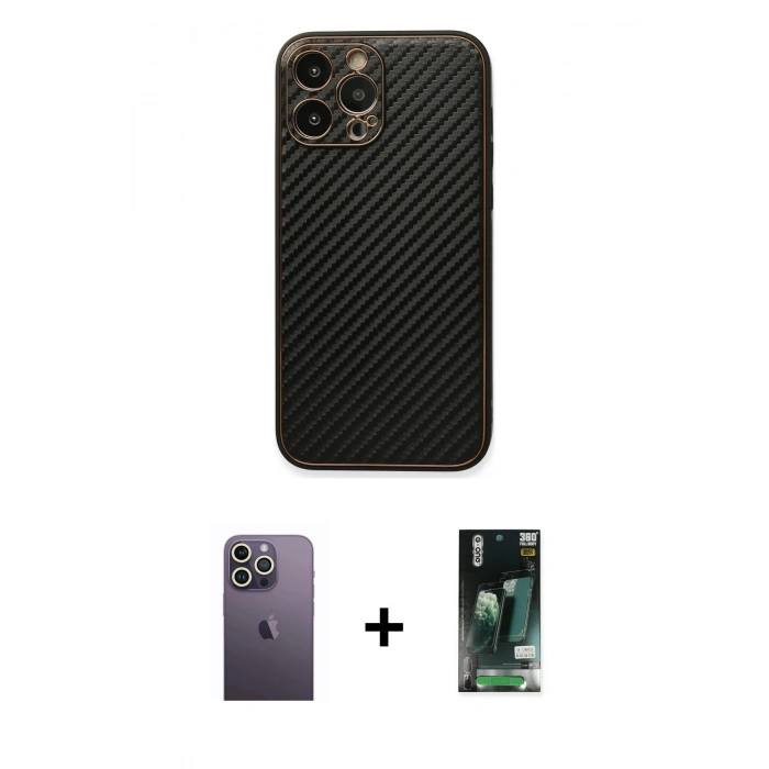 MARSİLYAN™- iPhone 13 Pro Max Kılıf Ahenk Işık - Şeffaf 360 Full Body Arka Koruyucu + Neon Fosforlu Kamera Lens - BZ
