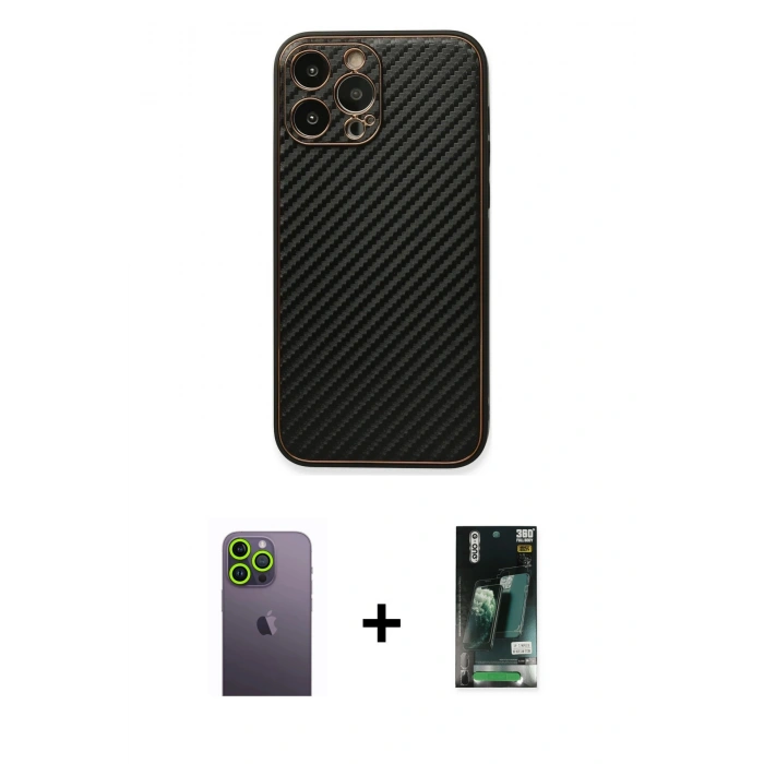 MARSİLYAN™- iPhone 13 Pro Max Kılıf Ahenk Işık - Şeffaf 360 Full Body Arka Koruyucu + Neon Fosforlu Kamera Lens - YL