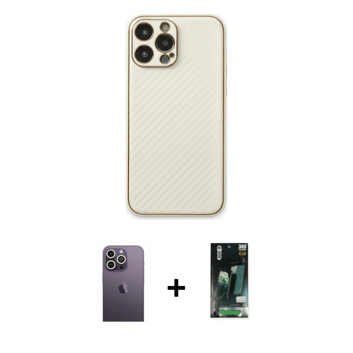 MARSİLYAN™- iPhone 13 Pro Max Kılıf Ahenk Işık - Şeffaf 360 Full Body Arka Koruyucu + Neon Fosforlu Kamera Lens - BZ