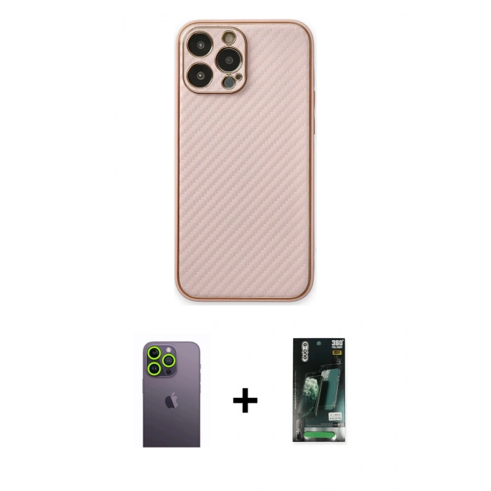 MARSİLYAN™- iPhone 13 Pro Max Kılıf Ahenk Işık - Şeffaf 360 Full Body Arka Koruyucu + Neon Fosforlu Kamera Lens - YL