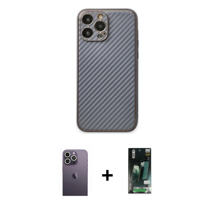 MARSİLYAN™- iPhone 13 Pro Max Kılıf Ahenk Işık - Şeffaf 360 Full Body Arka Koruyucu + Neon Fosforlu Kamera Lens - BZ
