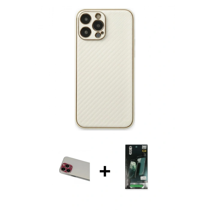 MARSİLYAN™- iPhone 13 Pro Max Kılıf Ahenk Işık - Şeffaf 360 Full Body Arka Koruyucu + Rainbow Kamera Lens Koruma Cam - KI